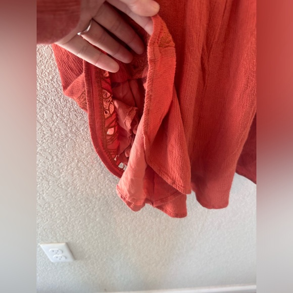 Lush Boutique Burnt Orange Bohemian Romper Crochet Lace Size Small - Picture 7 of 9